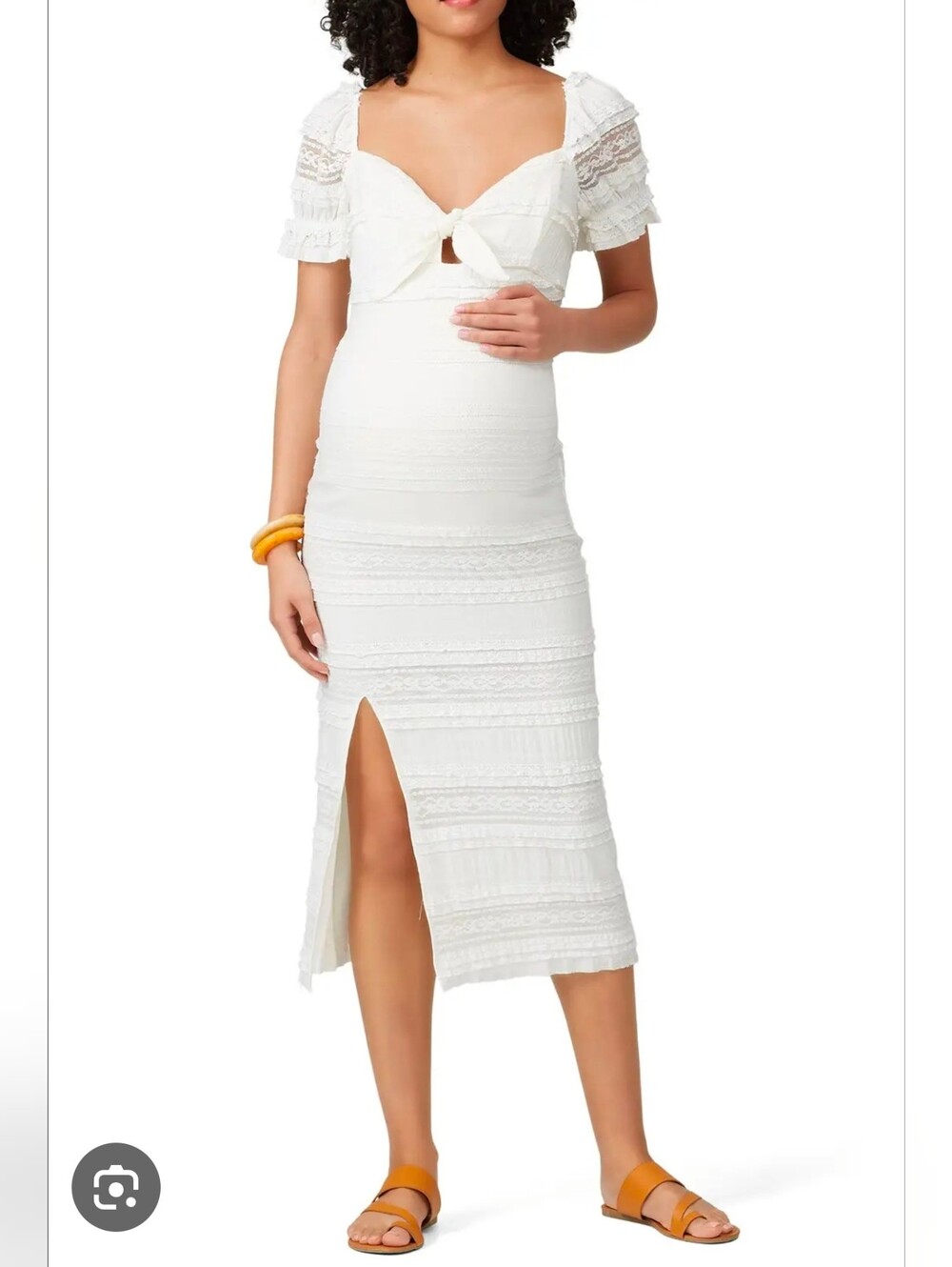 Show Me Your Mumu White Tie-Front Midi - Elegant Lace-Trim Dress